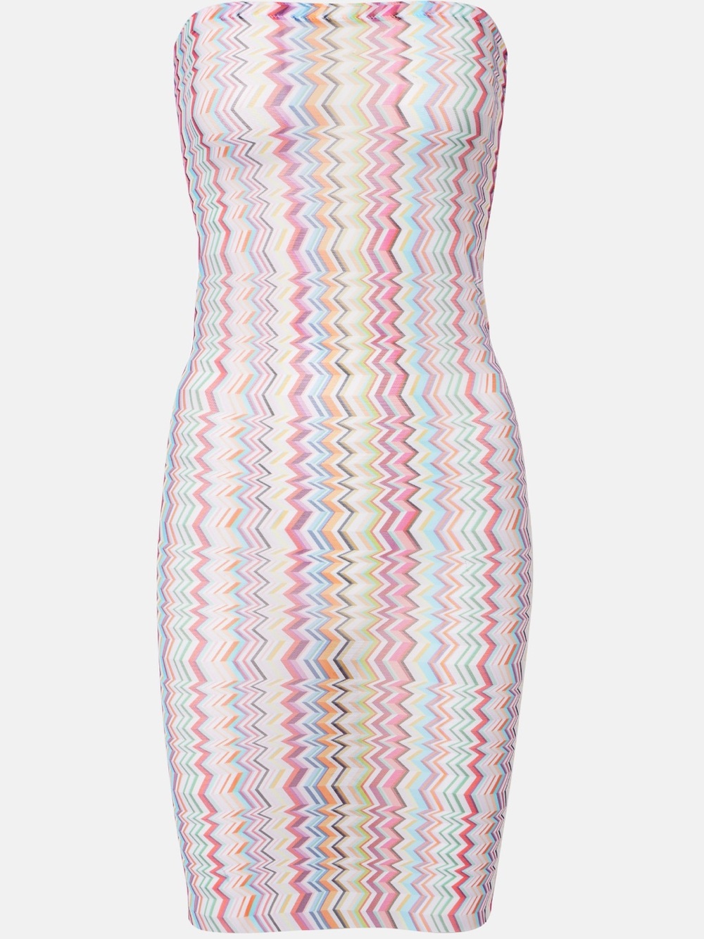 Missoni Strapless Zigzag Midi Dress in Pastel Multicolor